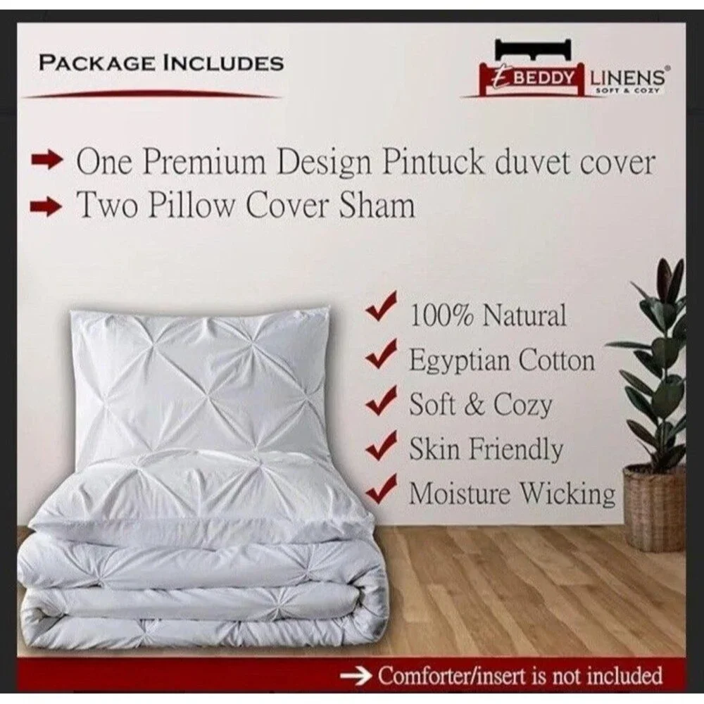 eBeddy Linens White Pinch Pleated Pintuck Duvet Cover Set Alaskan King